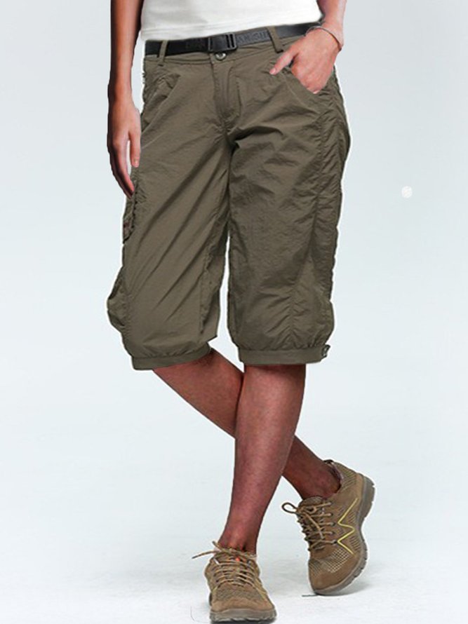 Vintage Pockets Quick-drying Solid Casual Shorts
