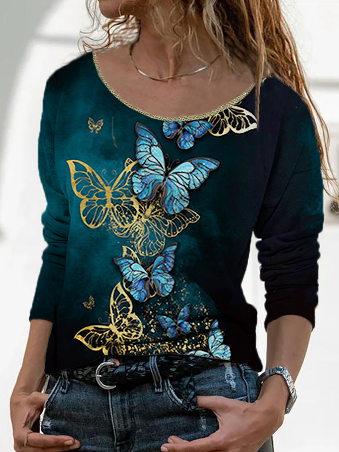 Plus size Butterfly Printed T-shirt | zolucky