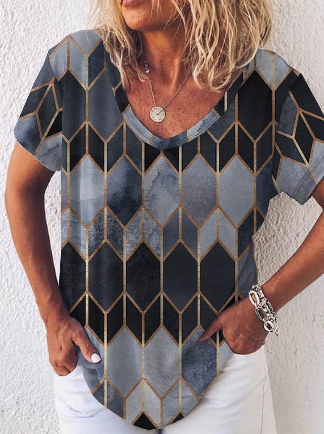 Short Sleeve Paisley Cotton-Blend Boho T-shirt
