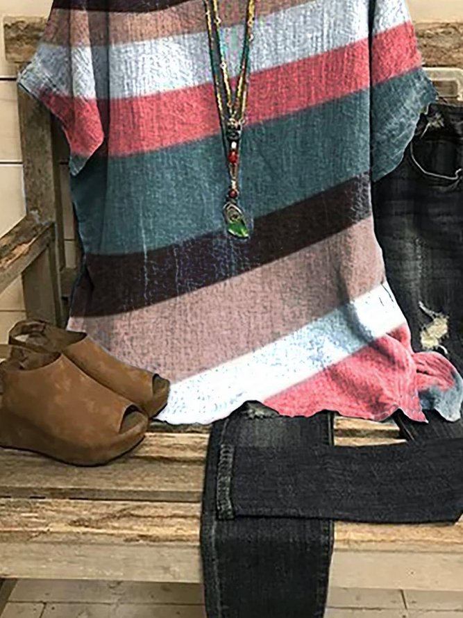 Casual Stripes Cotton-Blend Tops