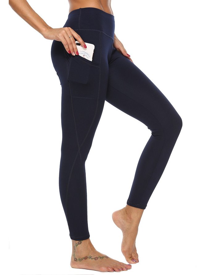 Sports Pockets Solid Casual Leggings