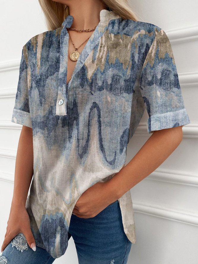 Printed Statement Abstract Half Sleeve Tops
