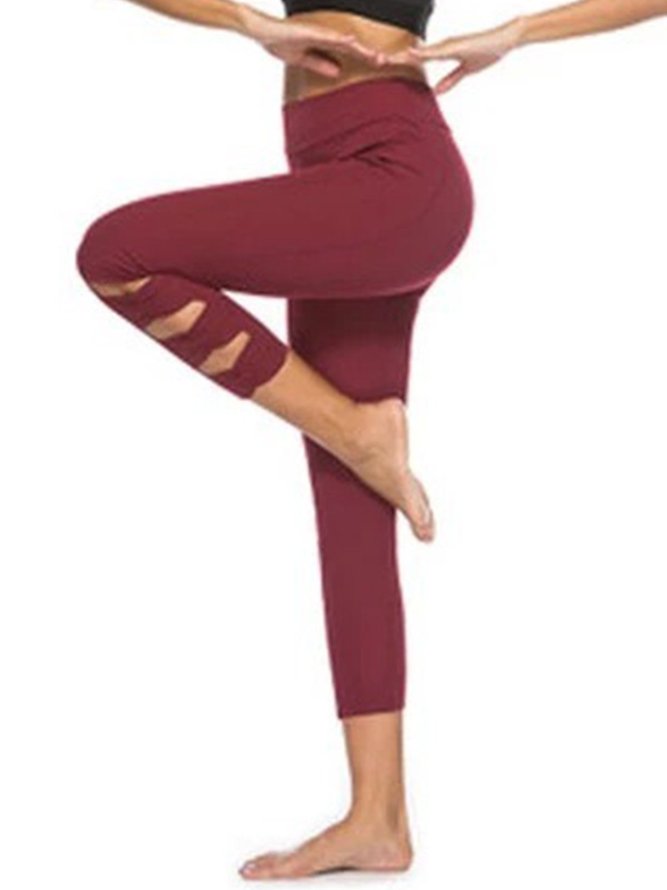 Sports Cutout Solid Plus Size Casual Leggings