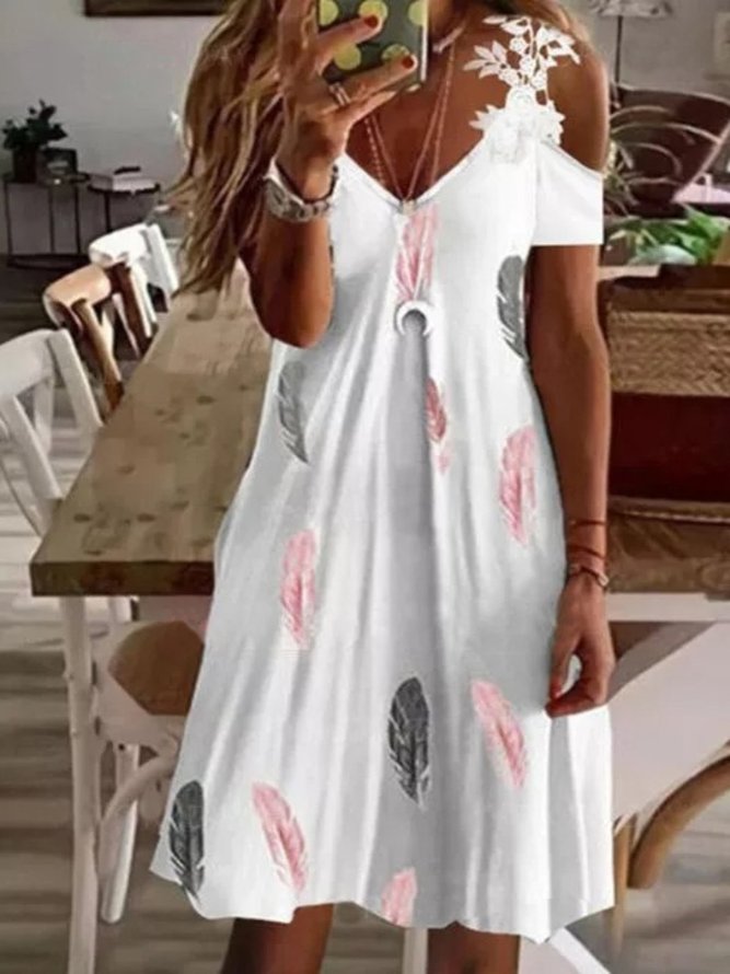 Casual Short Sleeve  V Neck Plus Size Printed Dress
