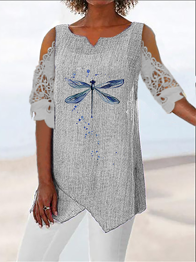 V Neck Dragonfly Casual Tops