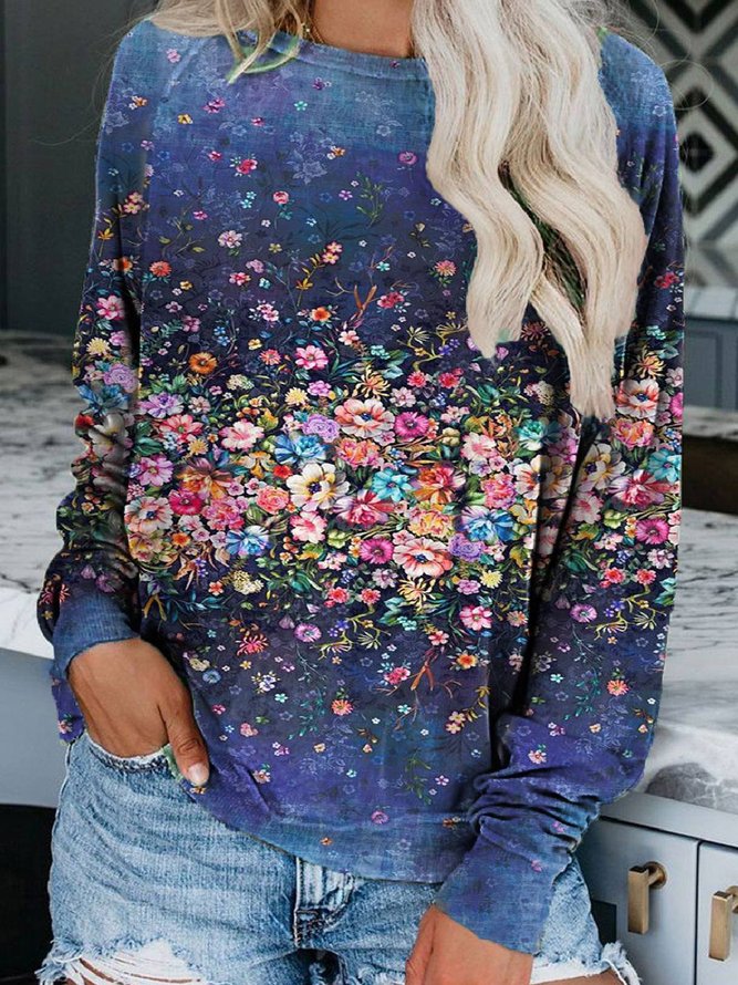 Floral Long Sleeve Floral-Print Casual Sweatshirts
