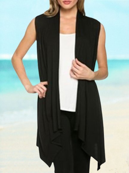 Solid Casual Sleeveless Knit coat