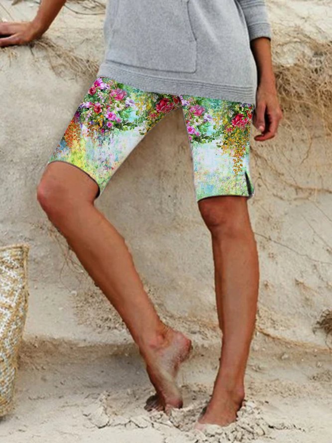Casual Plus Size Printed Shorts