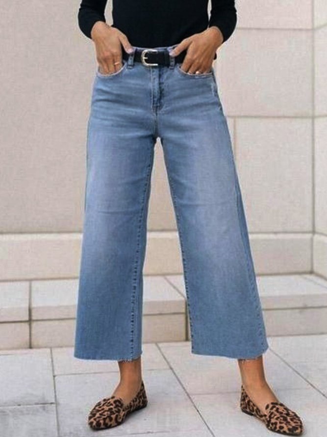 Vintage Solid Pockets Plus Size Casual Denim Pants