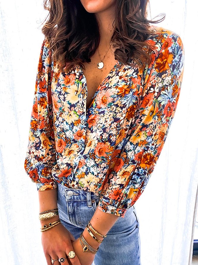 Long Sleeve Cotton-Blend Blouse