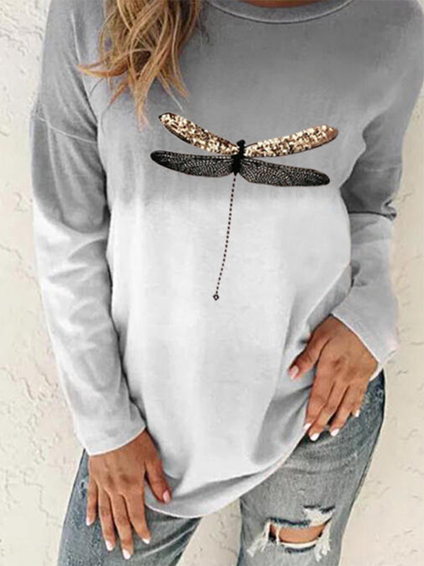 Printed Long Sleeve Casual Crew Neck T-shirt