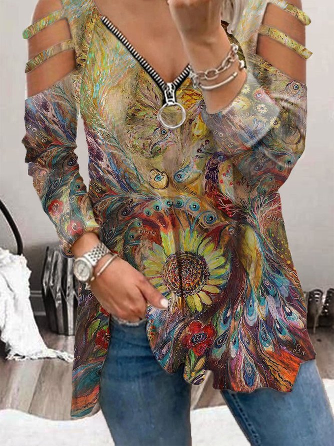 Abstract Long Sleeve Statement Tops
