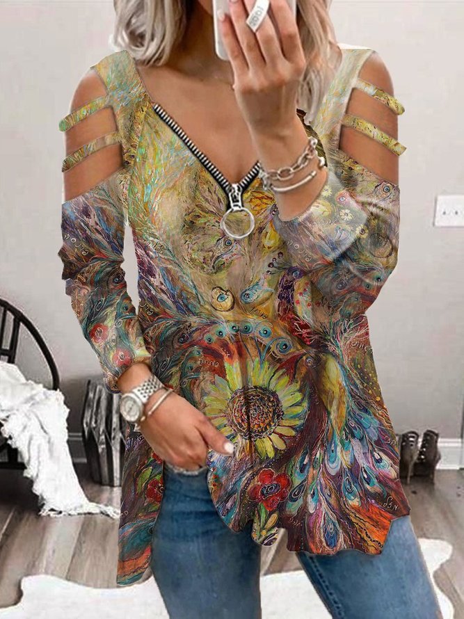 Abstract Long Sleeve Statement Tops