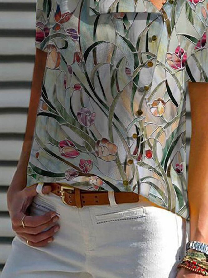 Short Sleeve Floral Holiday Blouse