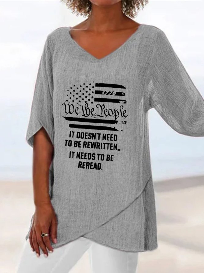 Half Sleeve V Neck Printed Tops