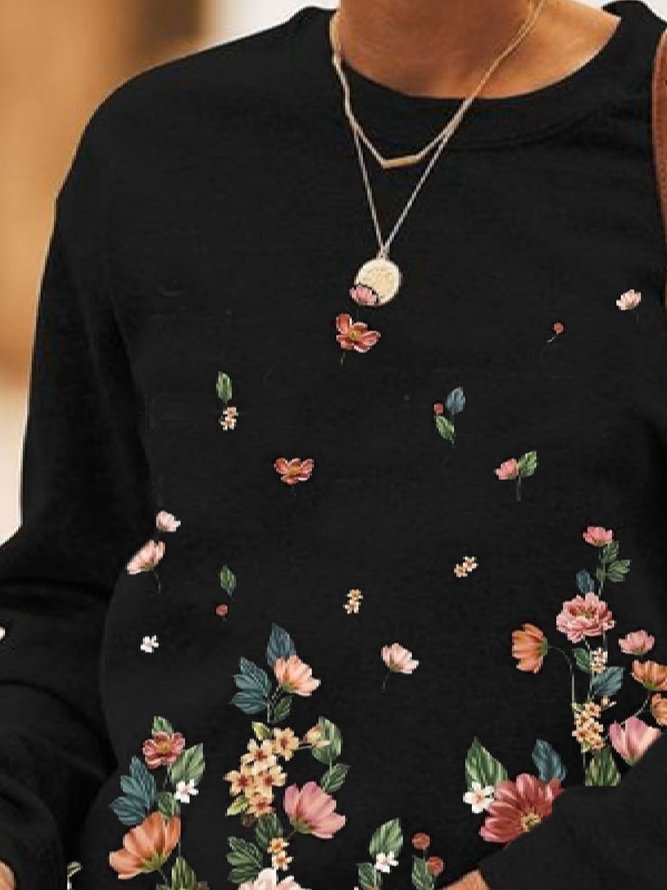 Casual Floral Crew Neck Long Sleeve Sweatshirts