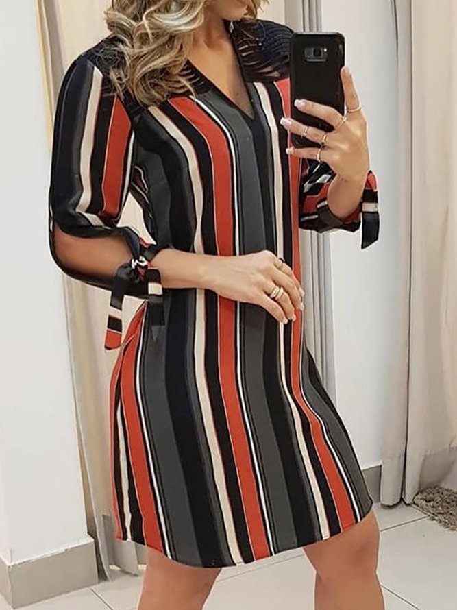 Shift Floral-Print StripedCasual Weaving Dress