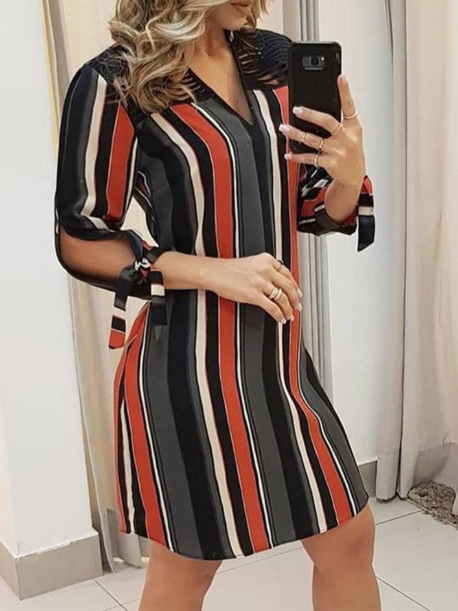 Shift Floral-Print StripedCasual Weaving Dress