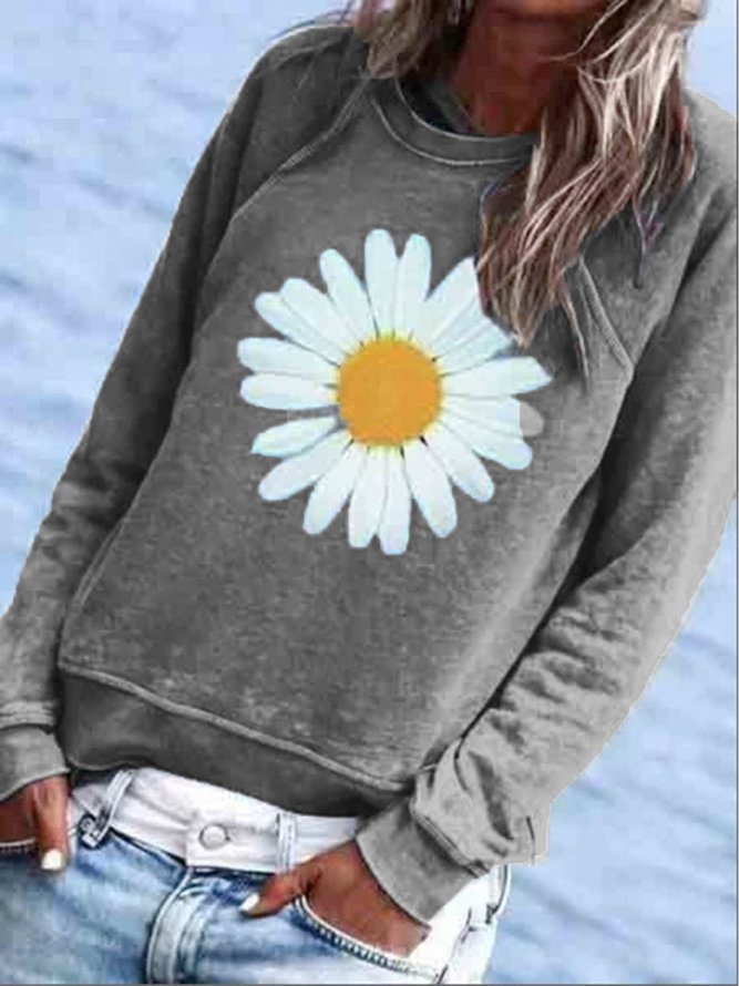 Women Casual Floral Crew Neck Hoodies & Sweatshirt