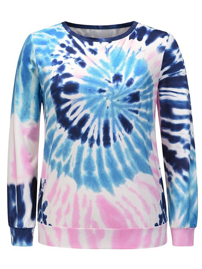 Blue Ombre/Tie-Dye Printed Shift Long Sleeve Casual Shift Tops