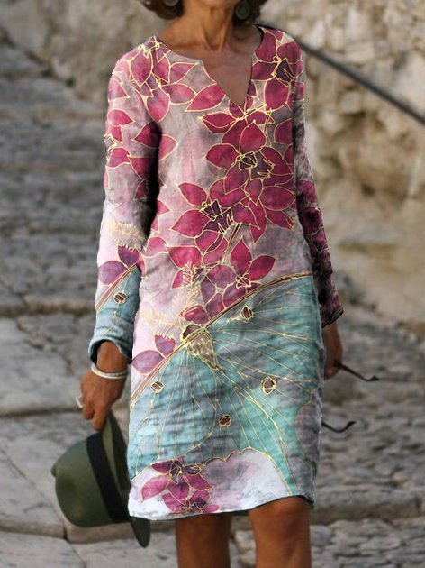 V Neck Long Sleeve Weaving Dress