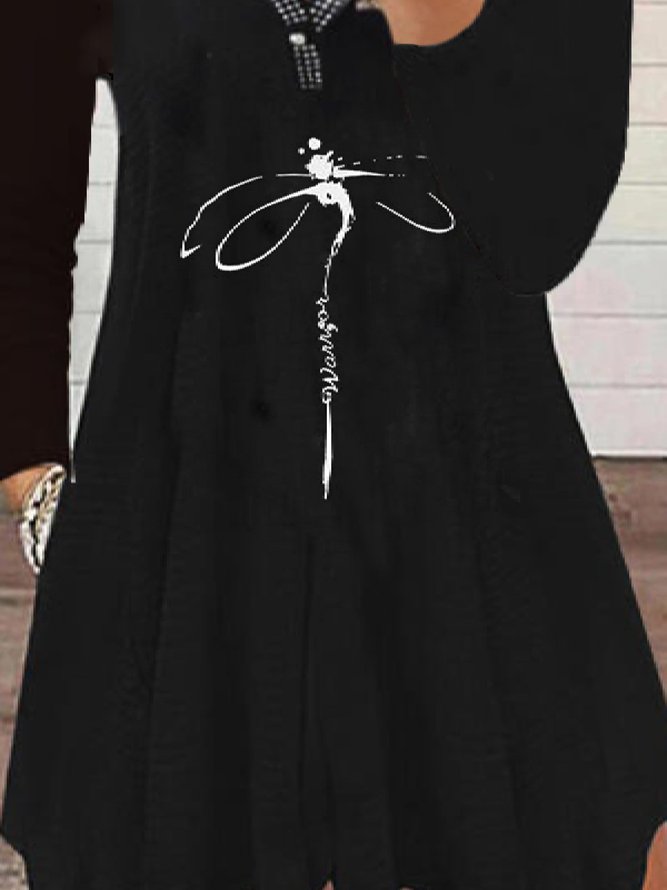 Casual Dragonfly Long Sleeve Printed Knitting Dress
