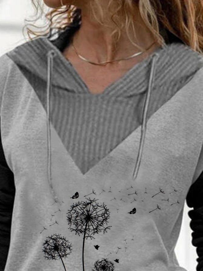Vintage Long Sleeve Dandelion Printed Hoodie Casual Sweatshirt