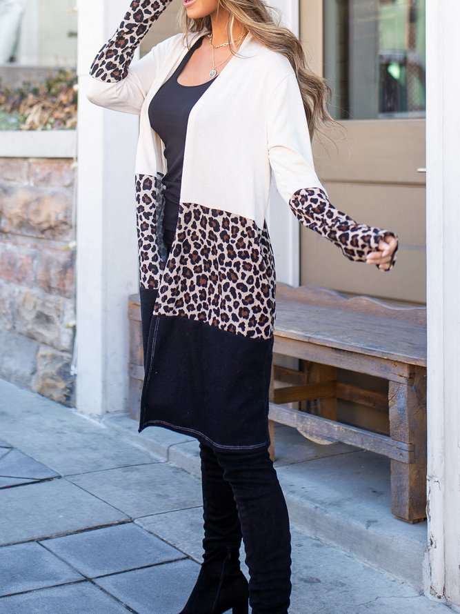 Casual Leopard Shift Paneled Cardigans