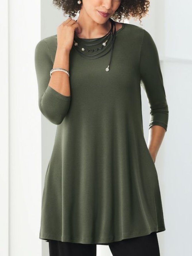 Casual 3/4 Sleeve Round Neck TopT-shirt