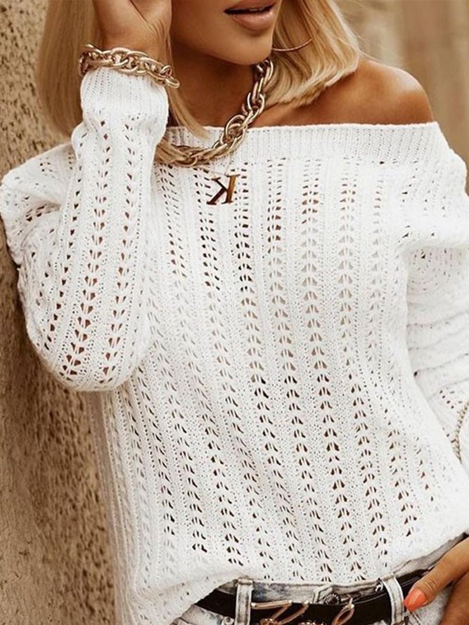 Plain Casual Cotton-Blend Sweater