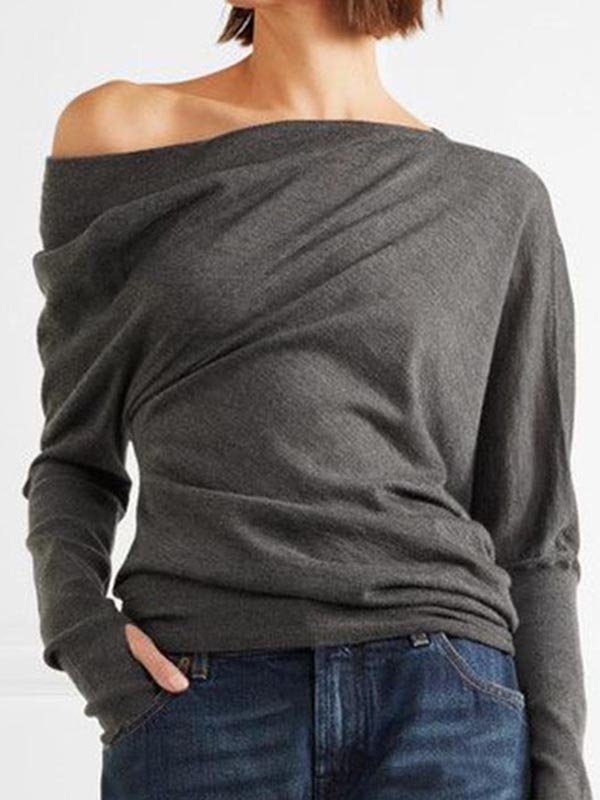 Long Sleeve Solid Casual Off Shoulder T-shirt