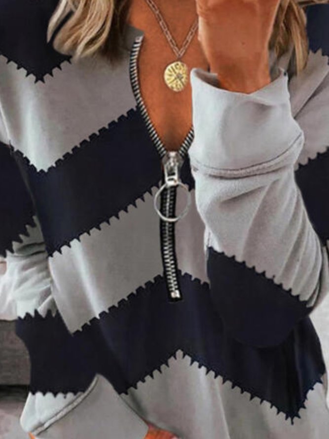 Long Sleeve Round Neck Striped Tops