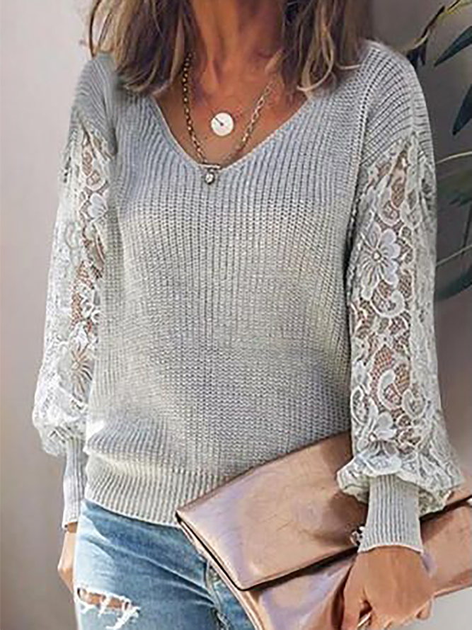 Plus size Casual Lace Long Sleeve Sweater