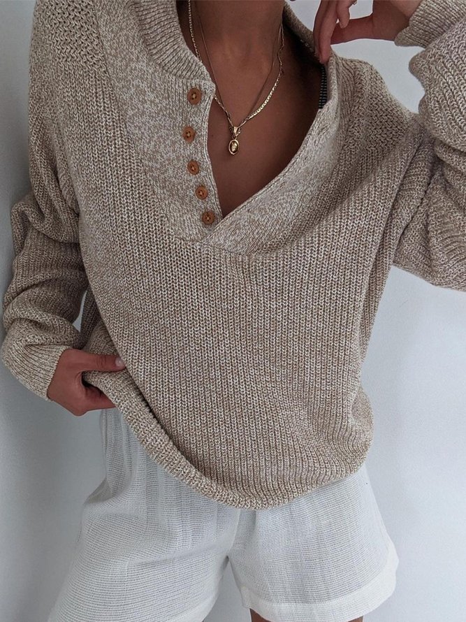 V Neck Casual Plain Sweater
