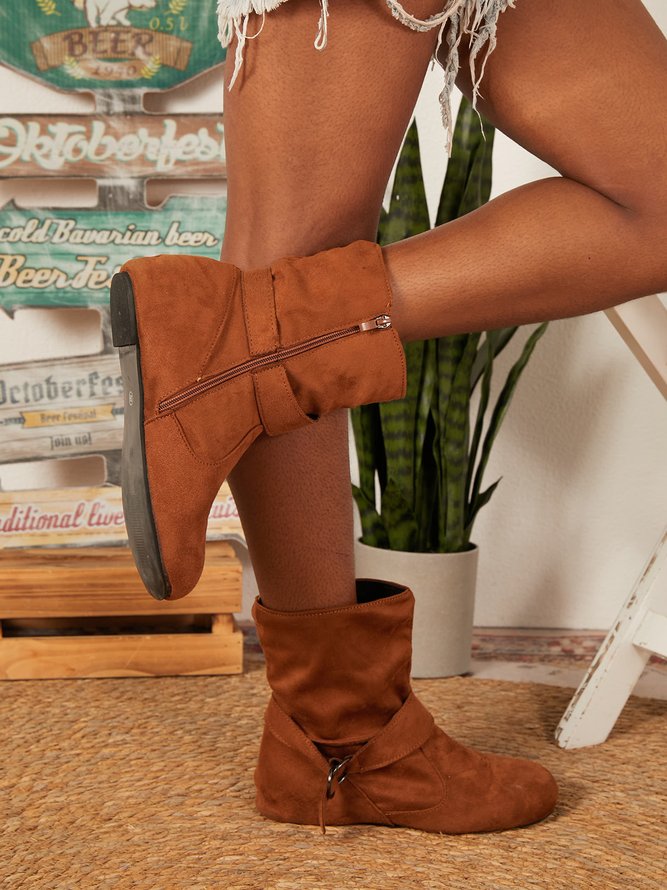 Plain Buckle Zipper Casual Inner Heightening Boots