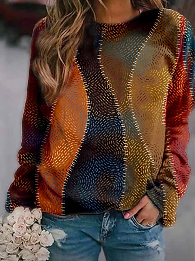 Cotton-Blend Long Sleeve Floral-Print Crew Neck Sweatshirt