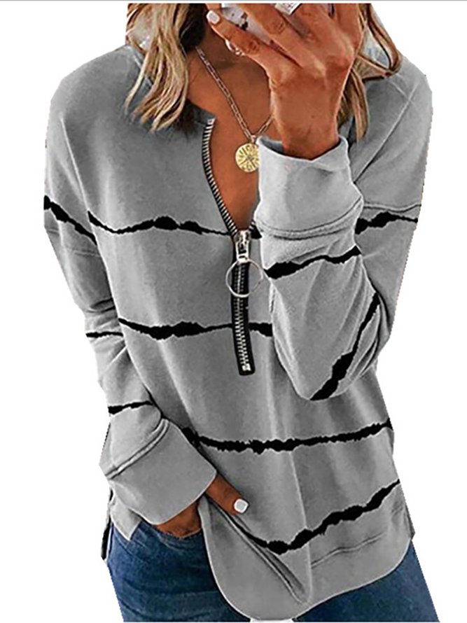 Casual Long Sleeves Stripes Tops