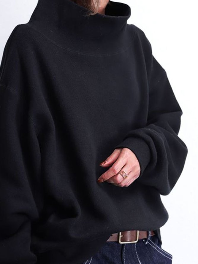 Black Basic Long Sleeve Turtleneck Shift Sweatshirts