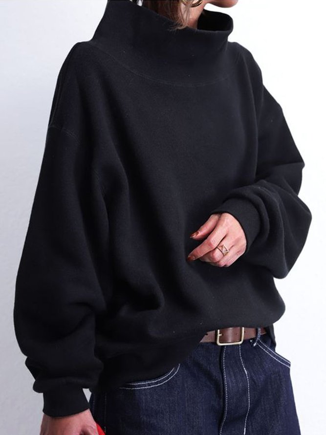 Black Basic Long Sleeve Turtleneck Shift Sweatshirts