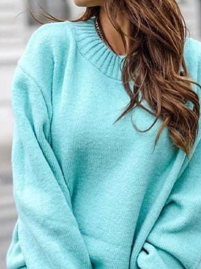 Casual Crew Neck Long Sleeve Solid Sweater