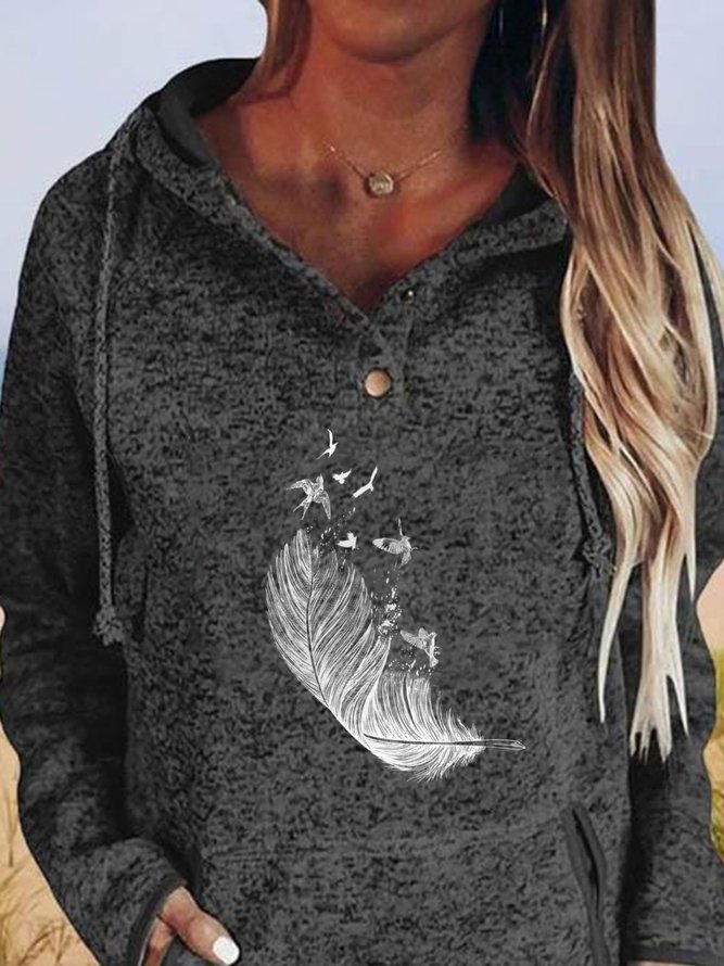 Personalized Basic Regular Feather Print Long Sleeve Sweatshirt