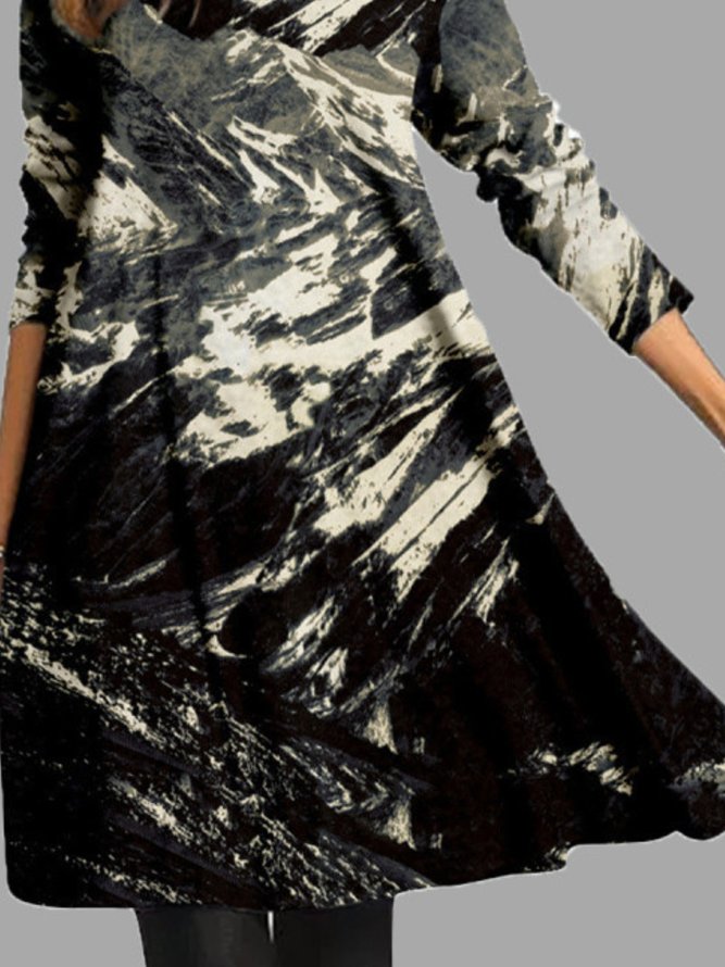Casual Long Sleeve Printed Knitting Dress