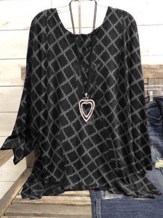Casual Long Sleeve V-Neck Printed Top