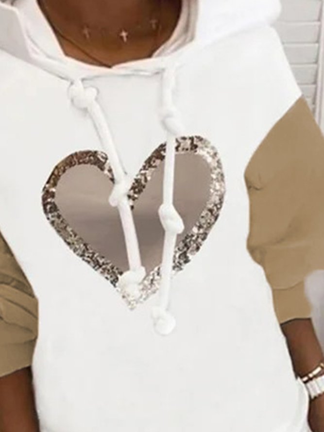 Vintage Shiny Love Heart Color-block Hoodie Long Sleeve Casual Sweatshirts