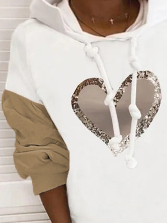 Vintage Shiny Love Heart Color-block Hoodie Long Sleeve Casual Sweatshirt