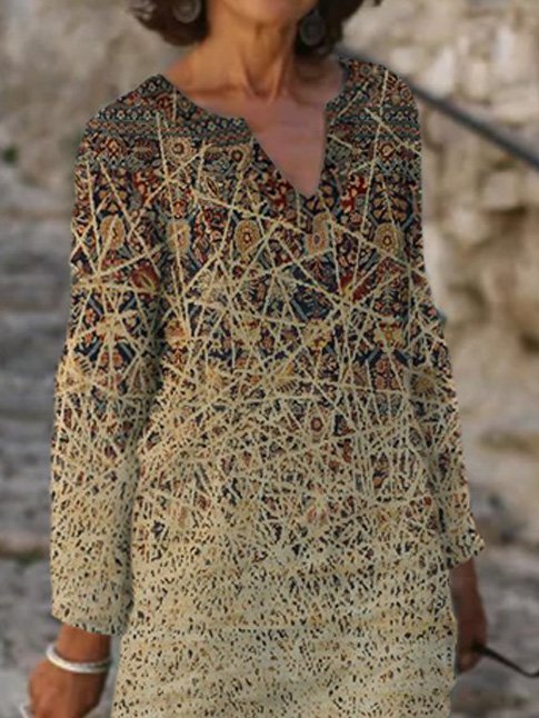 Boho Printed Long Sleeve Weaving Dress