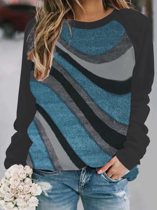 Holiday Cotton Blends Geometric Blue Sweatshirts