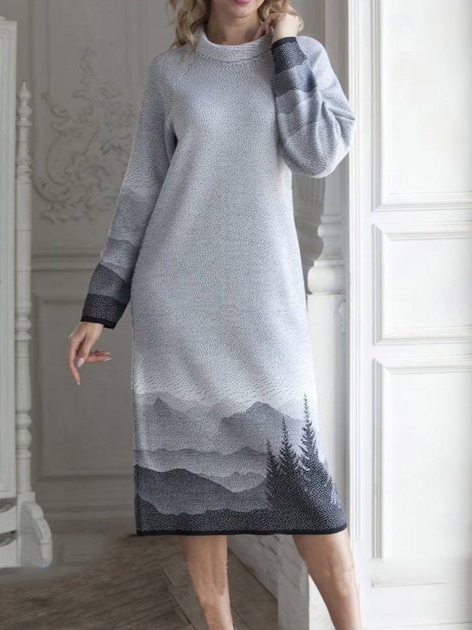Casual Landscape painting Knitting Dress