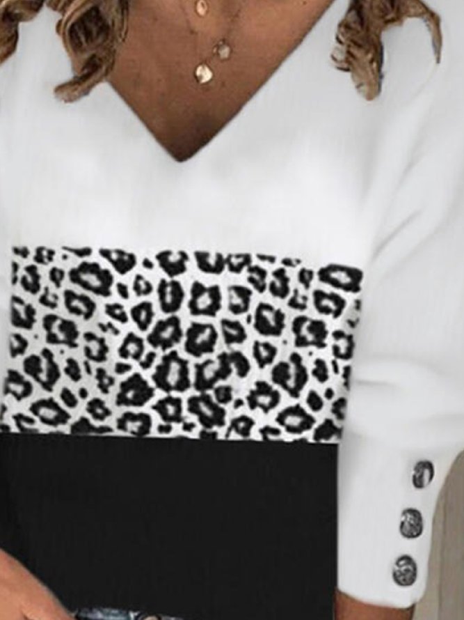Casual Leopard V-neck Long Sleeves Top