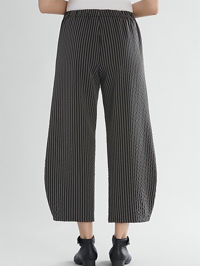 Vintage Striped Pockets Plus Size Casual Pants